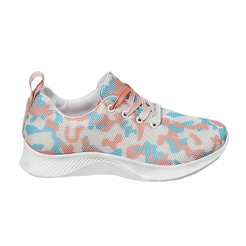 Women's breathable mesh non-slip sports shoe with camouflage pattern and lace-up design, featuring a comfortable rubber outsole.